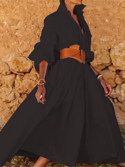 Weit geschnittenes Kleid - Rüschenärmel & Umlegekragen